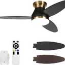 Flush Mount Ceiling Fans with Lights 42 Inch, 3 Blade LED Low Profile Ceiling Fans with Remote for Bedroom Living Room Patio, Dimmable, 3CCT, Quiet Reversible DC Motor, Black Gold
