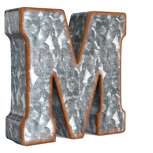 CraftyCrocodile 7" Galvanized Metal Letters for Wall Decor - 3D Letter M for Hanging & Free Standing - Decorative Rustic Alphabet Letters for the Living Room, Bedroom, Kitchen