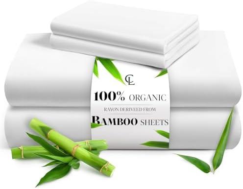 LuxClub Full Size Bed Sheets, 100% Rayon Derived from Bamboo Cooling Sheets, Breathable & Soft Deep Pocket Up to 16", Hotel Luxury Silky Sheets Full Size Set, White