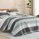 Litanika Quilt Queen Size Sage Green, Stripe Patchwork Summer Bedspread Coverlet 3 Pieces, Soft Lightweight Microfiber Quilted Bedding Set for All Season(1 Quilt, 2 Pillowcases) (Queen(96*90in))
