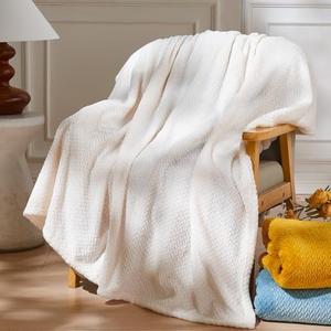 NEWCOSPLAY Super Soft Throw Blanket Ivory Premium Silky Flannel Fleece Leaves Pattern Lightweight Bed Blanket All Season Use (Ivory, Throw (50"x60"))