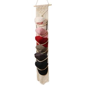 Ball Cap Hanger-1 Pack-Boho Macrame Cap Holder Wall Hat Organizer for Baseball Cap Holder Over Door, Hat Rack for Wall, Cap Rack for Decoration and Display,