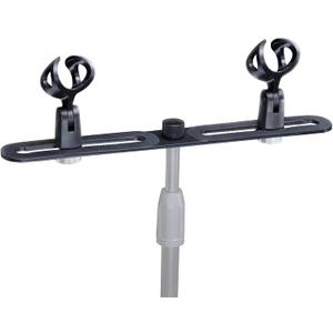 double mic holder Stereo bar Array Spacing Microphone Mount Holds 2 Mics XY and ortf Mic T-Bar Bracket, Fits 3/8" and 5/8" dual Mic Stands with Included Adapter