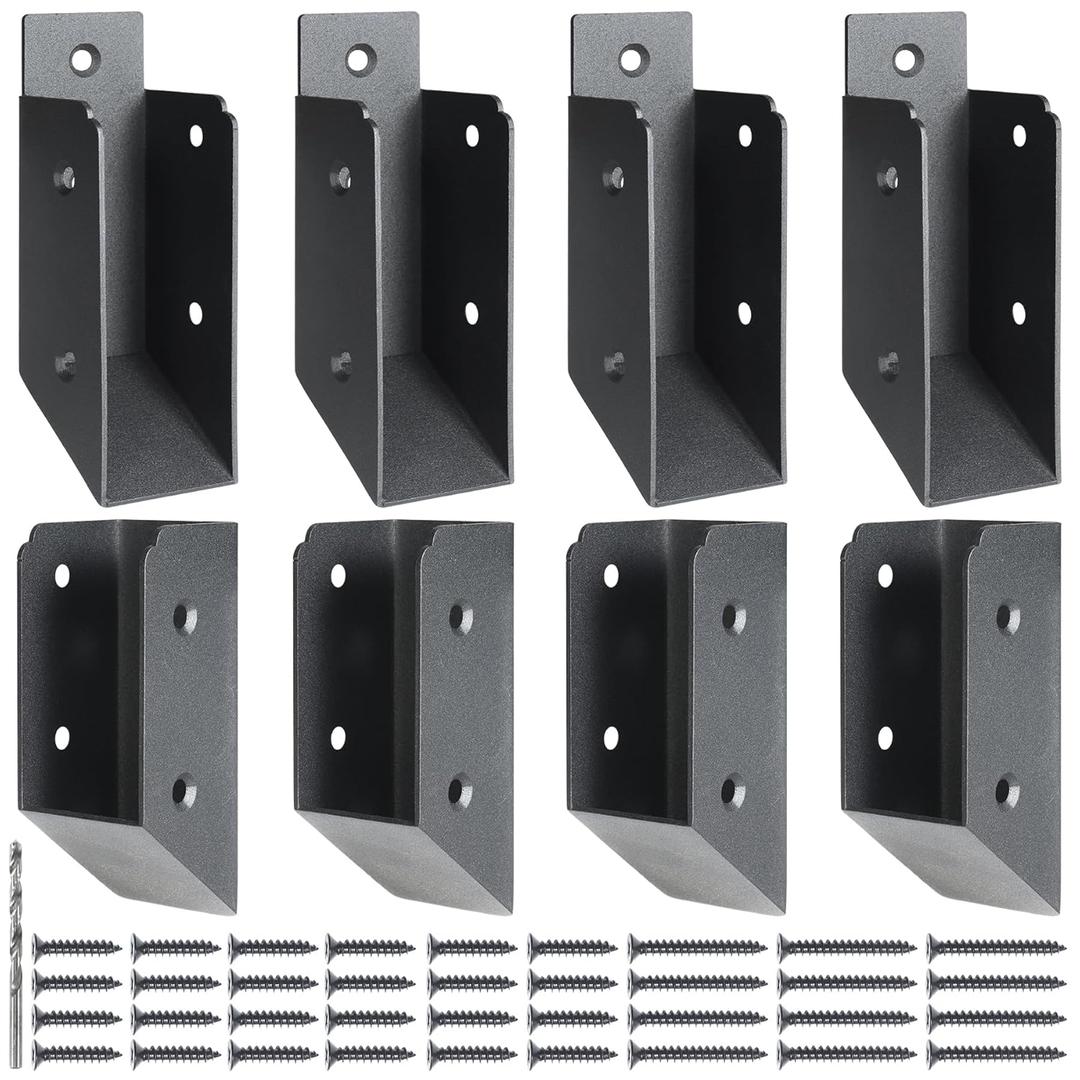 201 Stainless Steel 2" x 4" (1 " x 3 " Actual) Deck Railing 35 Stair Connectors, for Deck Railing Stair Handrail Connection Installation Deck Railing Bracket (4 Pair-Black)