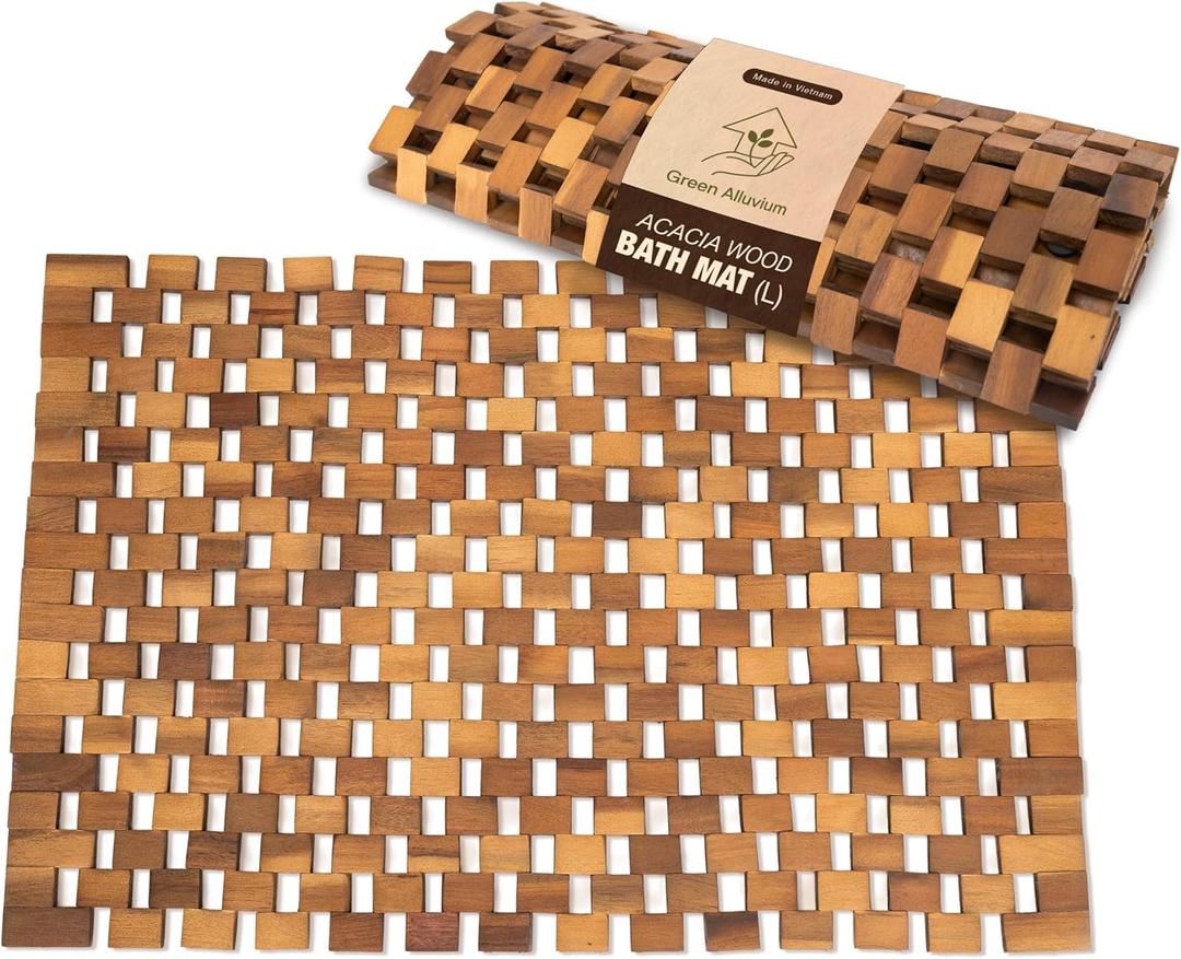 Acacia Wood Bath Mat - Non Slip Sturdy Wooden Shower Mat - Spa, Sauna, Cold Plunge, Camping, Bathroom Dcor, Wood Door Mat 20" x 32" (31.5" x 19.7" (Rectangular))