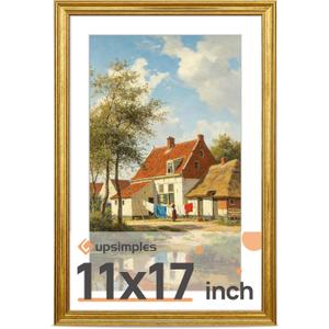 upsimples 11x17 Picture Frame, Vintage Frames Decor, 1Pack Gold | Fit 9x15 and 11 x 17 Poster, Wall or Tabletop Display, Antique-style Decoration, Rustic Farmhouse Decor, For Weddings