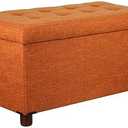 30 Inches Storage Ottoman Bench, Storage Bench with Wooden Legs for Living Room Ottoman Foot Rest Removeable Lid for Bedroom End of Bed, Linen Fabric, Orange 