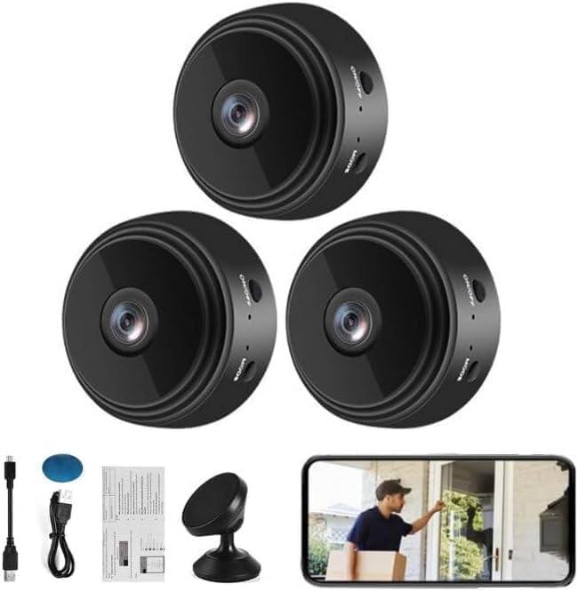 Mini Wireless Cameras, 1080P HD WiFi Small Video Cam with Motion Detection, Night Vision & App Control, Portable Indoor Camera for Home, Office, Baby and Pet Use 3 Pack