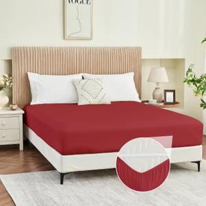 Queen Fitted Sheet Only, Ultra Soft Brushed Microfiber Hotel Quality Bottom Sheet, Deep Pocket Fits 8-14 inches Mattresses, Luxury Durable Sheets for Queen Size Bed, Red