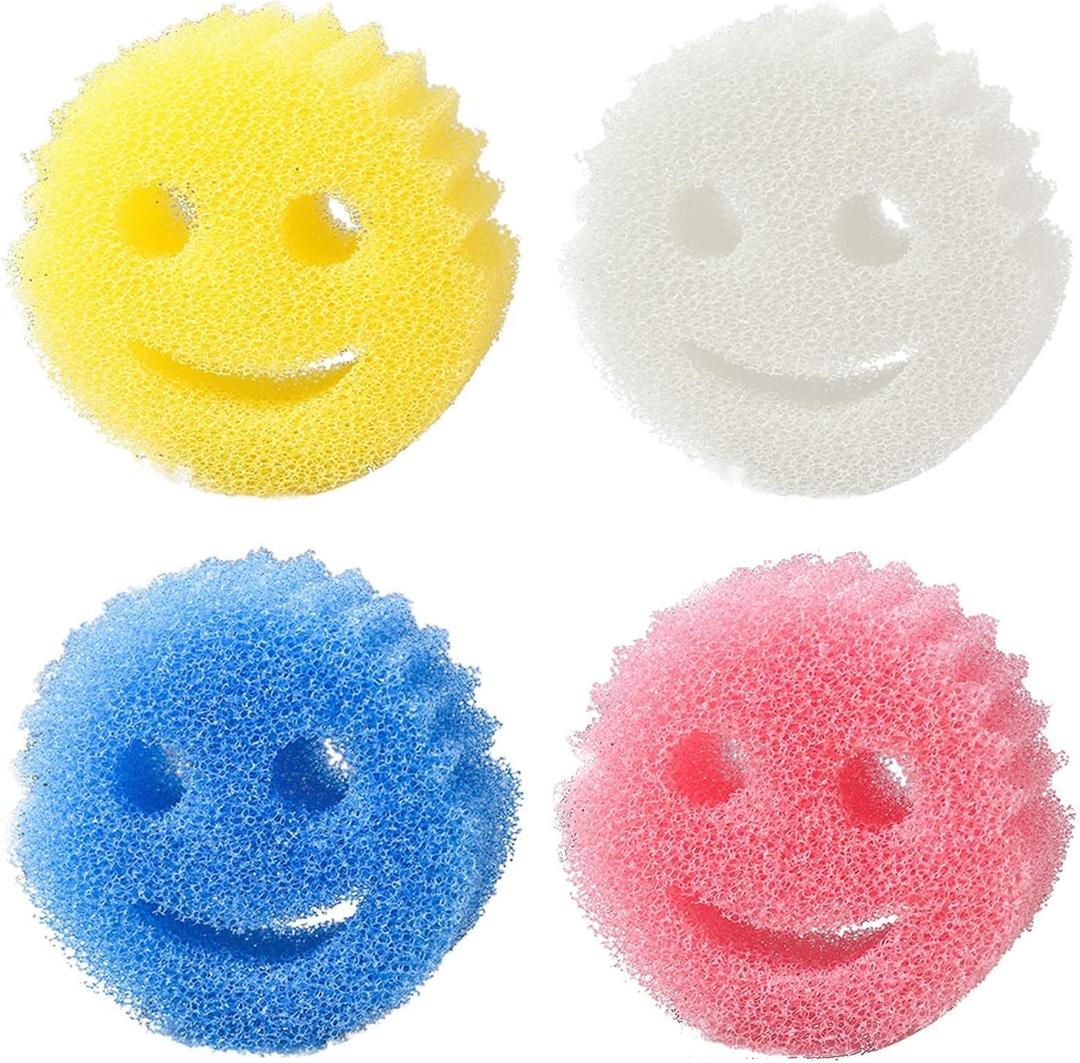 Funny Scratch Dish Smiley Sponge  Remove Stain & Odor Honeycomb SpongeDurable Household Kitchen Cleaning CottonPlastic Sponges (4PCS)