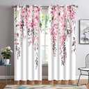 Pink Watercolor Floral Curtains 84 inches Long, Botanical Leaves Vine Flowers Rustic Farmhouse Curtains, Blackout Window Treatment Drapes for Bedroom Living Room 52x84inch, 2 Panels