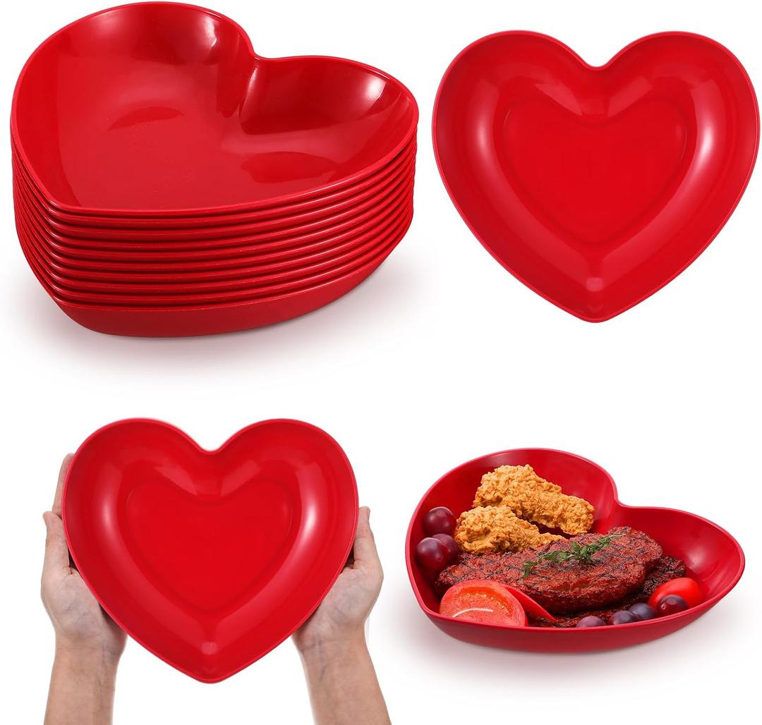 10 Pcs 8.5 Inch Red Heart Plates Valentines Day Plates Heart Shaped Plates Dessert Bowls Appetizer Plates Salad Bowls for Valentines Day Party Supplies