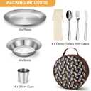 Odoland Stainless Steel Camping Mess Kit for Family & Person, Cooking Tableware Utensils with Plates Bowls Forks Spoons Knives & Savings Bag for Camping, Backpacking, Hiking, Picnic