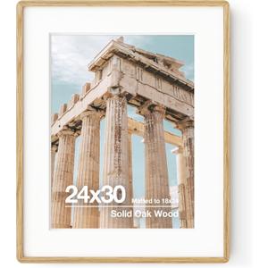 24x30 Frame | Solid Oak Wood 24x30 Poster Frame | 24x30 Puzzle Frame With Mat For 18X24 | Tempered Glass And Hanging Hardware Included | 24 x 30 Poster Frame Wood (Natural Oak, 1 Pack) (24''x30''-1P)