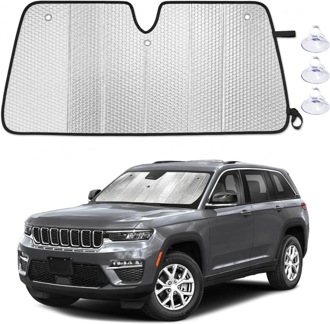 EcoNour Foldable Sun Shade Fit for Jeep Cherokee 2011-2024 2025 2026 | Accordion Windshield Sun Shade, Front Car Window Shades Sun Visor, Blocks UV Rays & Heat, Car Accessories