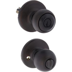 Kwikset Polo Entry Door Knob with Lock and Key, Secure Keyed Handle Exterior Doorlock, Doorknob For Front Entrance and Bedrooms in Venetian Bronze (1 Pack)