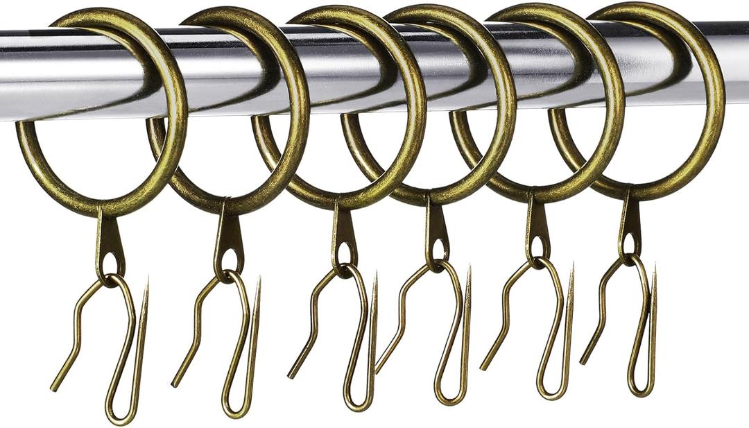 Hotop 30 Pcs Metal Drapery Curtain Rings 0.98/1.26/1.65 inch Interior Diameter and 30 Pcs Hanging Curtain Drapery Pin Hooks for Window Door Shower(Oil-Rubbed Bronze,42mm)