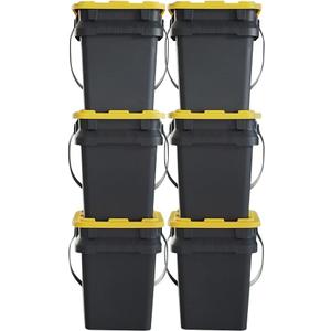 CX BLACK & YELLOW, 5-Gallon Heavy Duty Bucket Tough Storage Container & Snap-Tight Lid, (14.9"H x 12"W x 13"D), Weather-Resistant Design and Stackable Organization Tote [6 Pack]