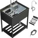 30inch Stainless Steel Utility Sink, Commercial Kitchen Single Bowl Sink with Cold and Hot Water Faucet,Hoses and Drain Kit,Stainless Utility Sink for Kitchens, Bathrooms, Garage, Laundry Room