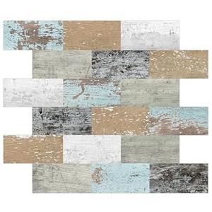 Crystiles Peel and Stick Backsplash Tiles, 10 Sheets Stick on Adhesive Tile, PVC Peel and Stick Wall Tiles for Kitchen, Bathroom (13.5""x11.4""), Blue-Brown-Gray