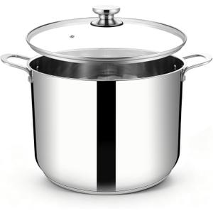 E-far Large Stainless Steel Stock Pot with Lid, 24QT Induction Cooking Pot, 24 Quarts