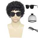 Mens Curly Afro Wigs Short Black Wig for Male Guy Rocker Wig California Halloween Cosplay Costume Full Wigs (Black)