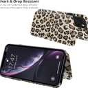 LETO for iPhone 12 Pro Max Case,Flip Folio Leather Wallet Cover with Fashion Flower Designs for Girls Women,Built-in Card Slots Kickstand Protective Phone Shell Brown Leopard