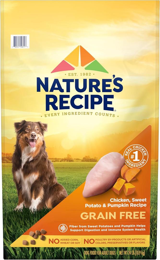 Natures Recipe Grain Free Chicken, Sweet Potato & Pumpkin Recipe Dry Dog Food, 24 lb. Bag (24 Pound (Pack of 1)) Best By: 9/20/2025