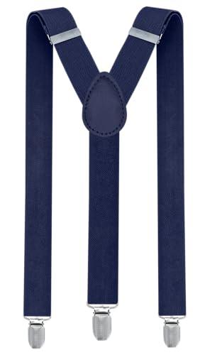 2 x Trilece Navy Blue Suspenders for Boys Kids Girls and Toddlers Baby - Adjustable Elastic 1 inch Wide Y Shape Suspender Strong Clips(5 Months to 6 Years, Navy Blue)