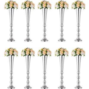 Trumpet Vase Wedding Centrepieces for Tables: Nuptio 10 Pcs Silver Vase 61cm Tall Flower Stand Road Lead for Weddings Party Dinner Centrepiece, Tabletop Vases for Anniversary Birthday Home Decoration
