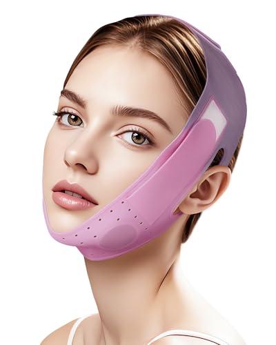 V-Line Sculpting Face Mask – Silicone Chin Strap for Jawline Tightening & Double Chin Reduction (23-27 Inches) (Rose Purple)