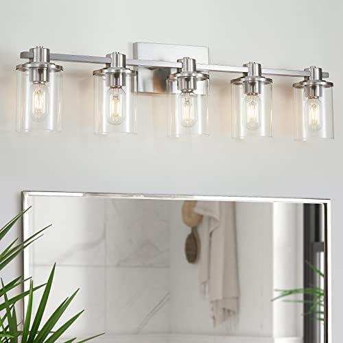 XGFOURSEVEN Brushed Nickel Bathroom Vanity Light, 5-Light Bathroom Light Fixtures with Clear Glass Shade, Nickel Wall Sconce for Bathroom Lighting (Brushed Nickel, 5 Light)