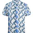 Mens Lace Shirt Short Sleeve Beach Button Down Shirt,Blue Wave,XL (Blue, XL)