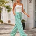 Women's Casual Striped Wide Leg Pants Y2k Drawstring Elastic High Waisted Trousers Loose Lounge Palazzo Pants (M)