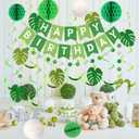 Meowtastic Green Birthday Decorations - Happy Banner with Honeycomb Balls, Palm Leaves Hanging Swirl Streamers, Circle Dot Garland - Party Decoration for Boy Girl
