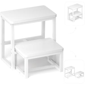 iTsst Step Stool for Adults & Kids, Holds up to 500Lb, 3 in1 Heavy Duty Sturdy 2 tair Wooden StepStool for Kichen/ Bathroom/ High beds, Metal Frame, Non-Slip Pads