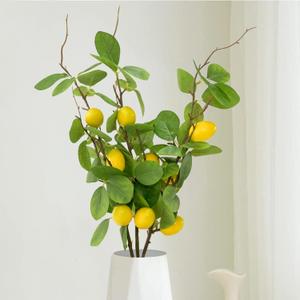 3pcs 27.5inch Artificial Lemons Branches Greenery Stems for Vases Realistic Fruit Bouquet Faux Lemon Tree Branch Fake Lemons for Kitchen Home Wedding Party Spring Summer Decorations DIY Floral Crafts