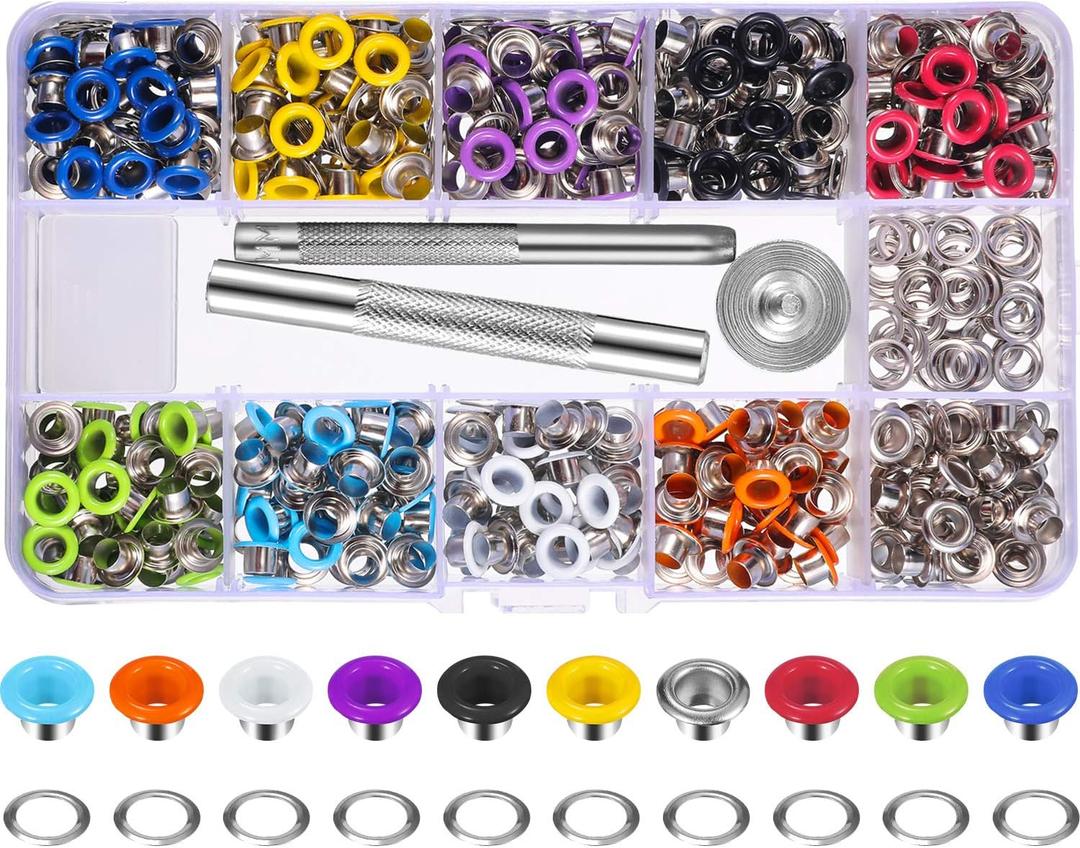 400 Sets 3/16 Inch Multi-Color Grommets Kit Metal Eyelets with Installation Tools and Instructor in Clear Box