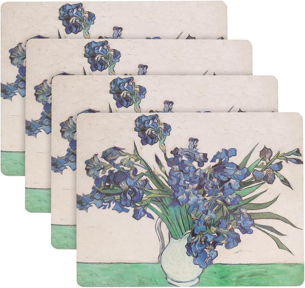 Cork Placemats Set 4 Table Mats Gardening Gift for Plant Lover, Botanical Metropolitan Museum Van Gogh Iris Wipe Off Top Cork Back Table Decor 12 x 16