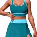 Women's High Waisted Bikini Sets Tummy Control Swim Skirt One Piece Swim Suit Tummy Control Color Block Bathing Suit, size L