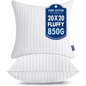 MIULEE 20x20 Pillow Inserts, Firm and Fluffy Decorative Square Throw Pillows for Couch Sofa Bed, Down Alternative with 100% Cotton Cover Pack of 2