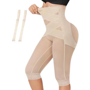RDSIANE Capri Leggings for Women Tummy Control Shapewear Pants Thigh Slimmer Butt Lifting Leggings With Straps (Small, Beige)