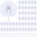 WYTAOHZL 100PCS White Paper Fans Folding Round Shaped Wedding Fan with Bags Hand Fan Plastic Handle Decorative Wedding Favor Fans for Bridal Party Favor Baby Shower Party Supplies Decor