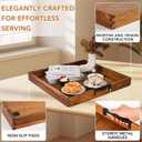 Large Square Ottoman Tray for Living Room and Coffee Table, Decorative Acacia Wood Serving Tray with Metal Handles for Breakfast in Bed, Dinner Food Kitchen TV (Natural, 20" x 20" x 2")