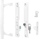 Flush Mount Sliding Glass Door Handle Set, 6-5/8" H.C., Patio Door Night Lock & Hook Latch Replacement, Fits 1" to 1-1/8" Thick Doors, Non-Handed, White keyd (Keyed)