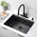 27 Inch Black Undermount Kitchen Sink Workstation-Bokaiya 27x19 Stainless Steel Undermount Sink 16 Gauge Deep Single Bowl Kitchen Sinks with Cutting Board, 27 W x 19 D x 10 H