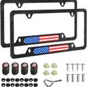 2 x Carbon Fiber License Plate Frames 2 Pack Aluminum Front & Rear Auto Car Tag Holder, with Mount Hardware, Screw Caps & Rattle Proof Pads(Carbon Pattern)