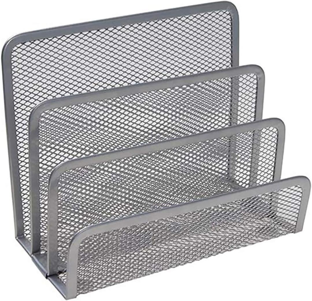 VANRA Small Letter Sorter Desktop File Holder Organizer Metal Mesh with 3 Vertical Upright Compartments (Silver)