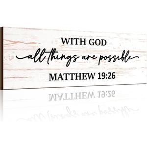 Jetec Farmhouse Bible Verse Scripture Wall Signs, with God All Things Are Possible Wooden Plaque Decor for Church Home Christian Wall Art Decor (17 x 6 Inch, Matthew)