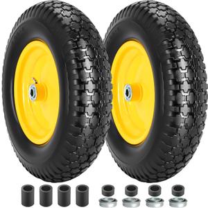 16" 4.80/4.00-8" Flat-Free Solid Wheelbarrow Wheel and Tire, 3"-7"Centered Hub with 5/8"&3/4" Bearings for Wheelbarrows Utility Cart Lawn Dollies